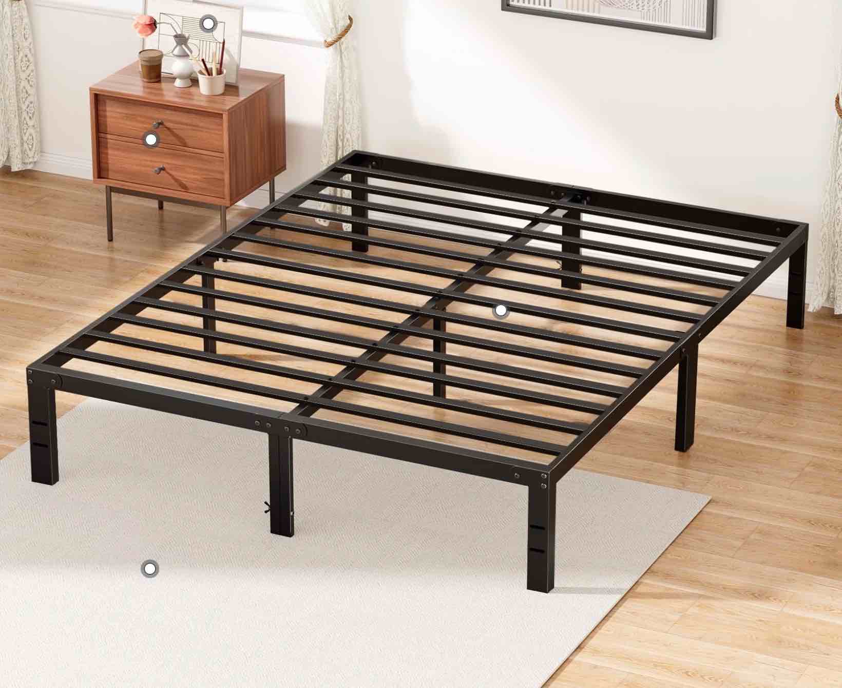 ZUNMOS 14 Inches Queen Bed Frame, Heavy Duty Metal Platform with Storage Space Under Frame, No Box Spring Needed Queen Size Bed Frame, Black