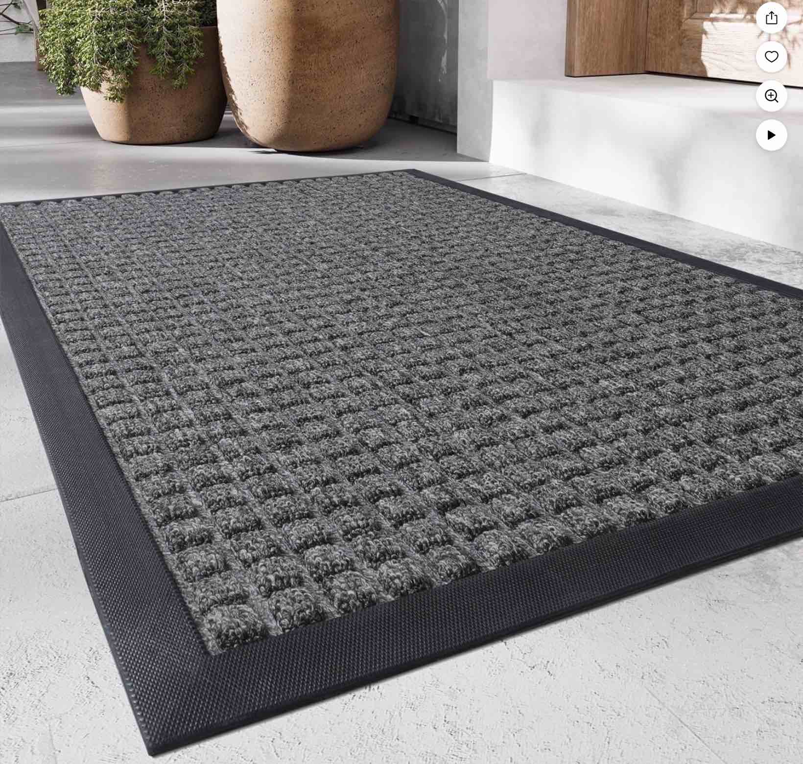 SIXHOME Outdoor Mat Non Slip Doormat 24 x35.5 Front Door Mat Outside Absorbent Rubber Welcome Mat Low Profile Dirt Trapper Indoor Outdoor Doormat Thicken Checker Entryway Rug Floor Mat Gray