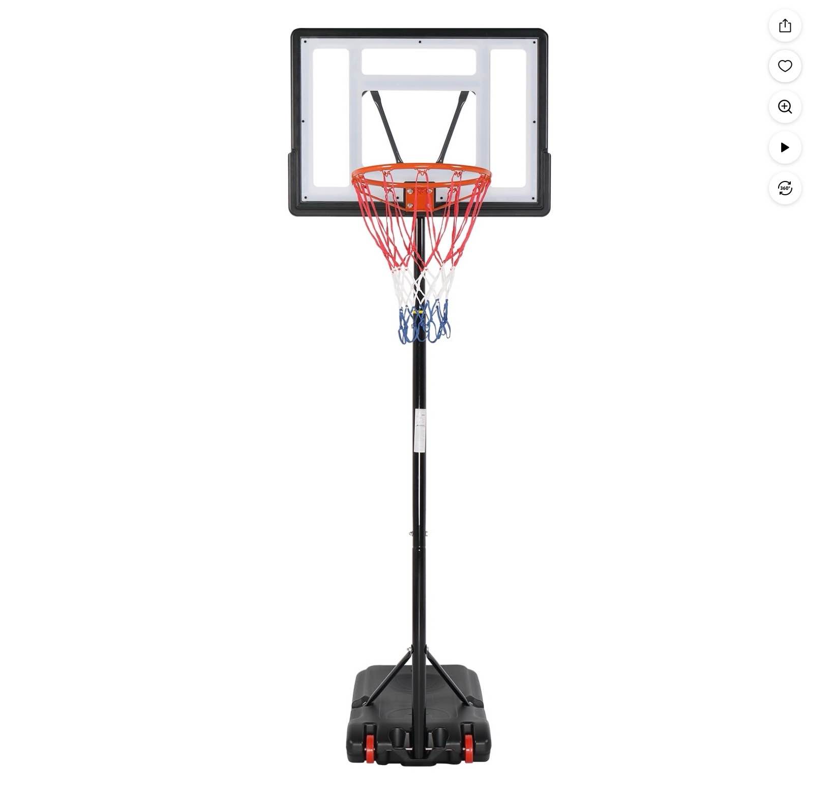 Ktaxon 33 In. Portable Basketball Hoop Stand 6.5-8 ft Adjustable Basketball Goal System with PVC Backboard Indoor/Outdoor