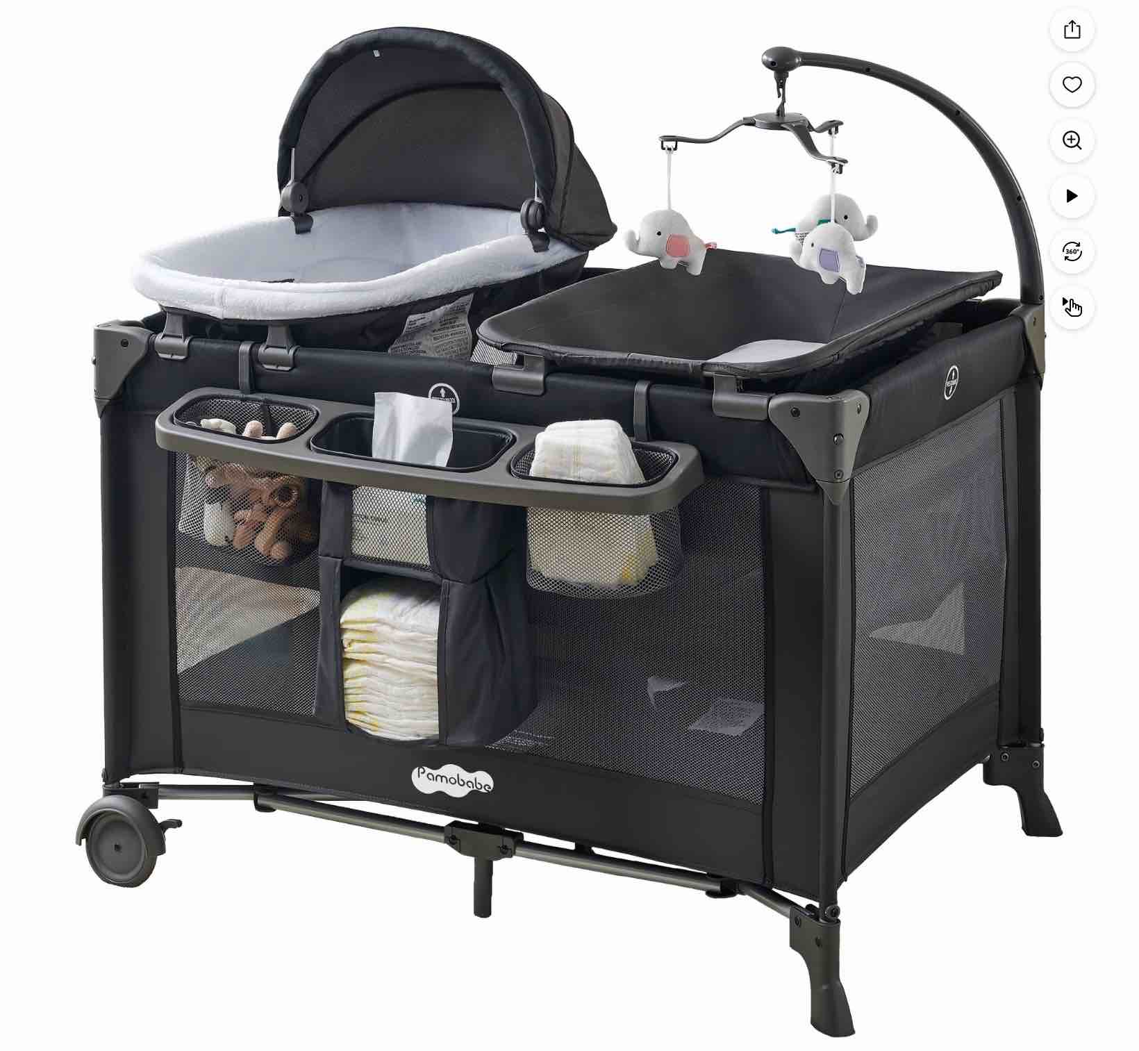 Pamo Babe 4-in-1 Baby Playard with Bassinet & Changing Table for Newborn