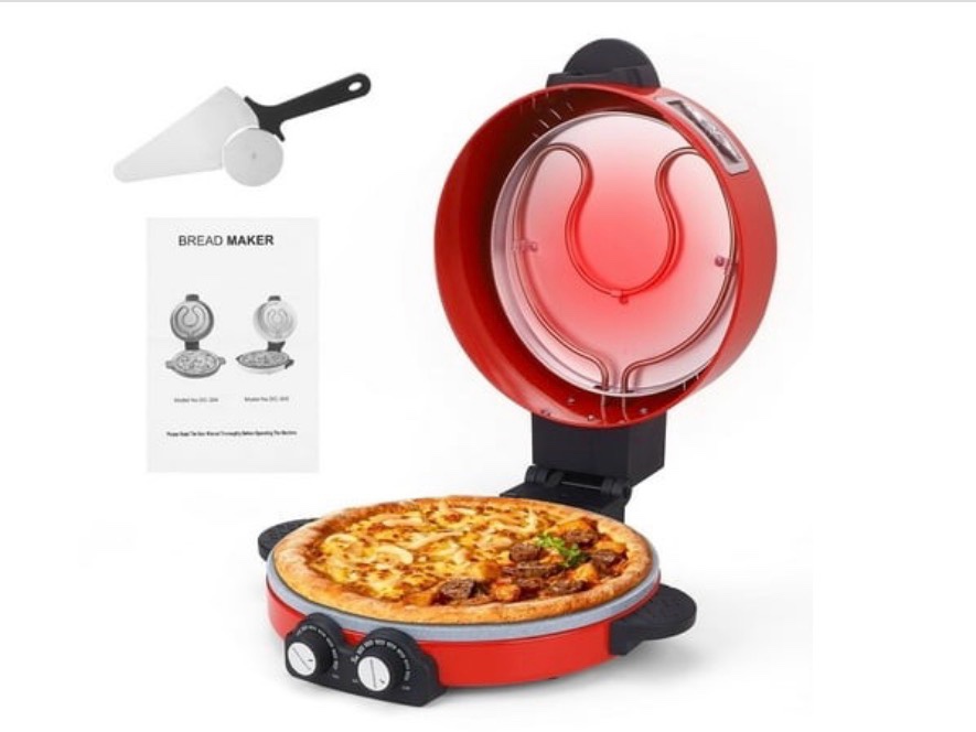 pizza oven 12 visual window pizza maker machine 1800w pizza cooker for kitchen countertop dual temperature control up to 440 degrees celsius red