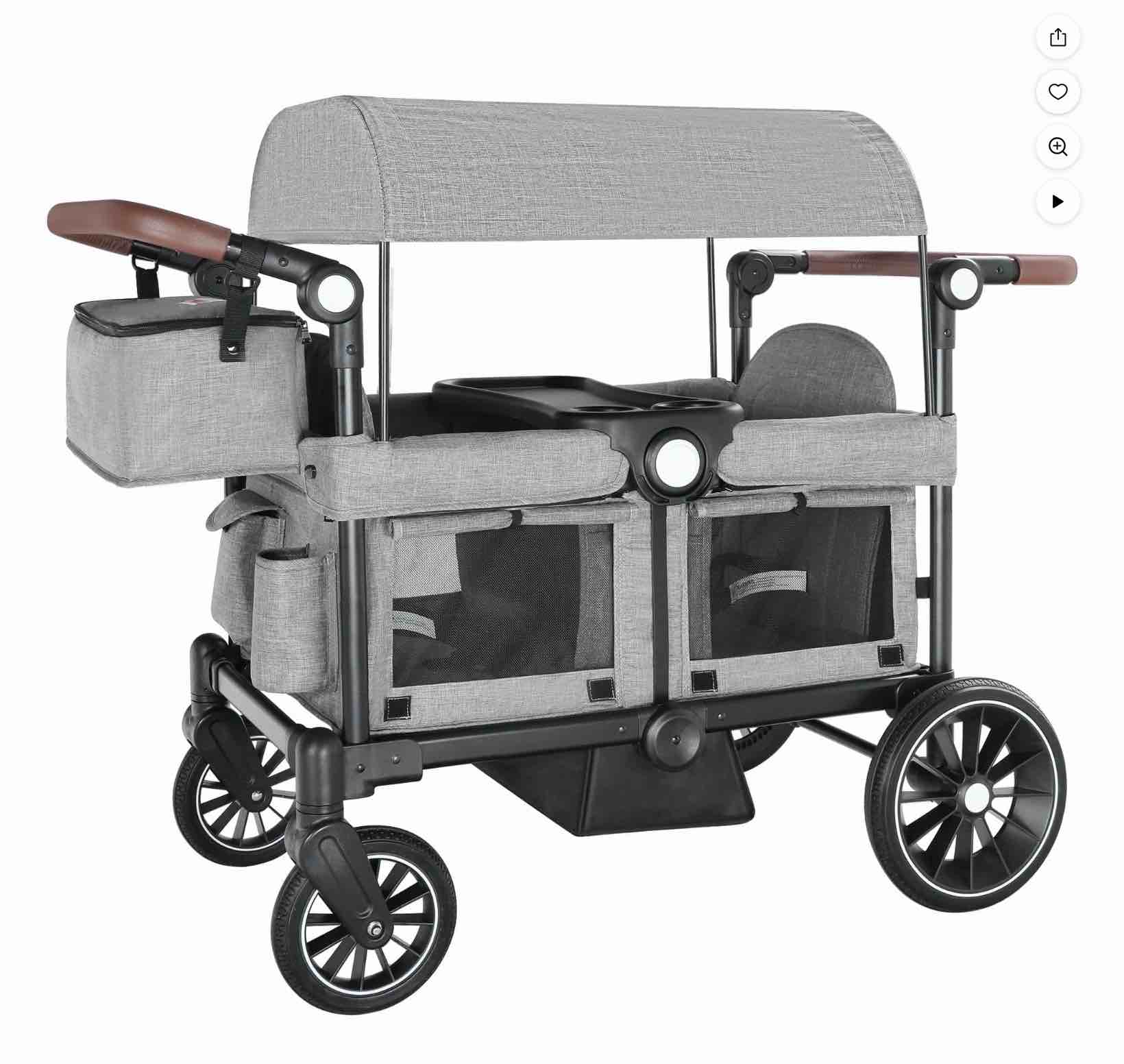 AILEEKISS Collapsible Wagon Stroller for 2 Toddlers with Adjustable Canopy, 44 Pounds, Grey