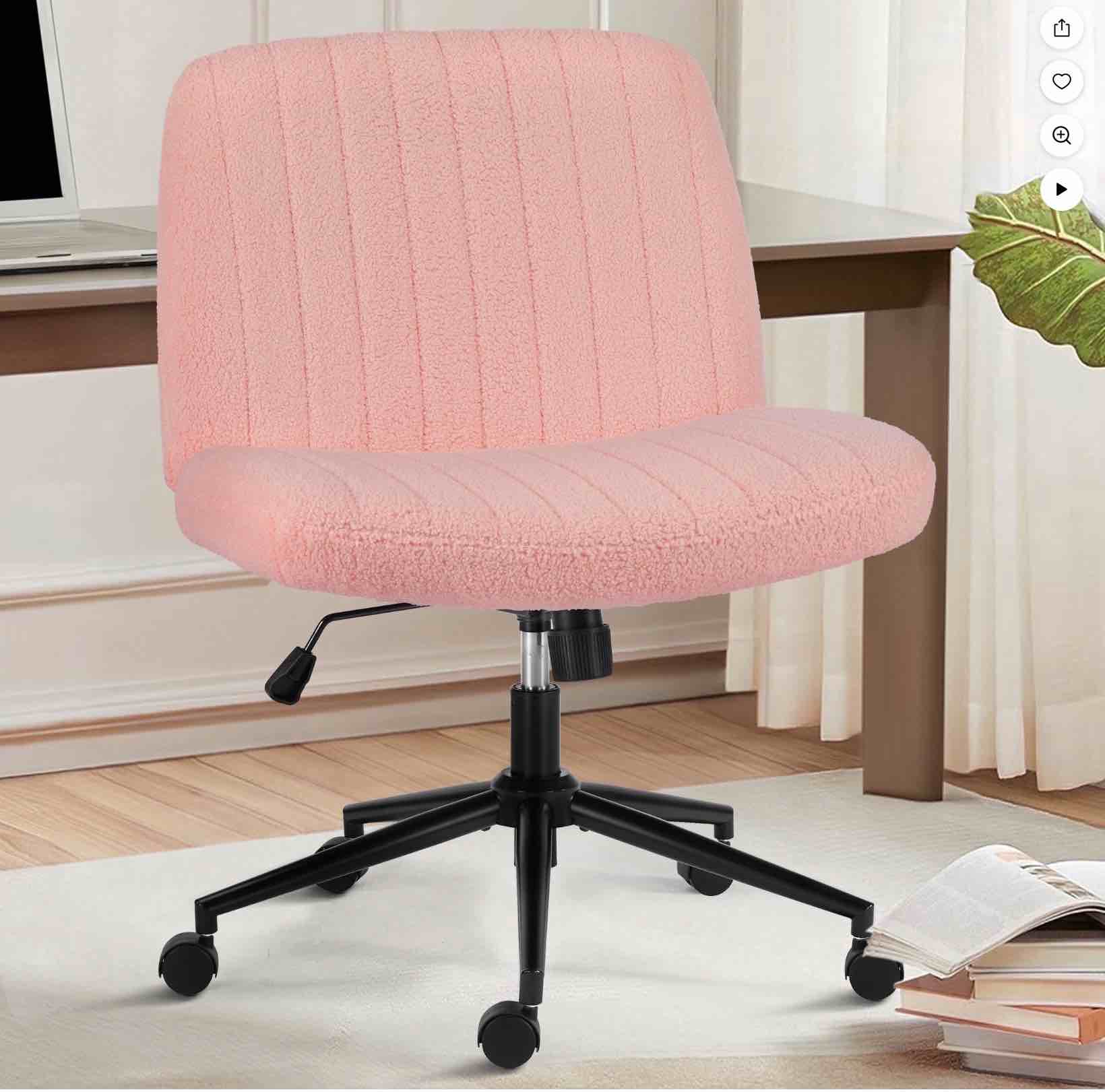 EDX Armless Office Chair Criss Cross Legged Chair with Wheels, Comfy Home Dressing Chairs, Pink
