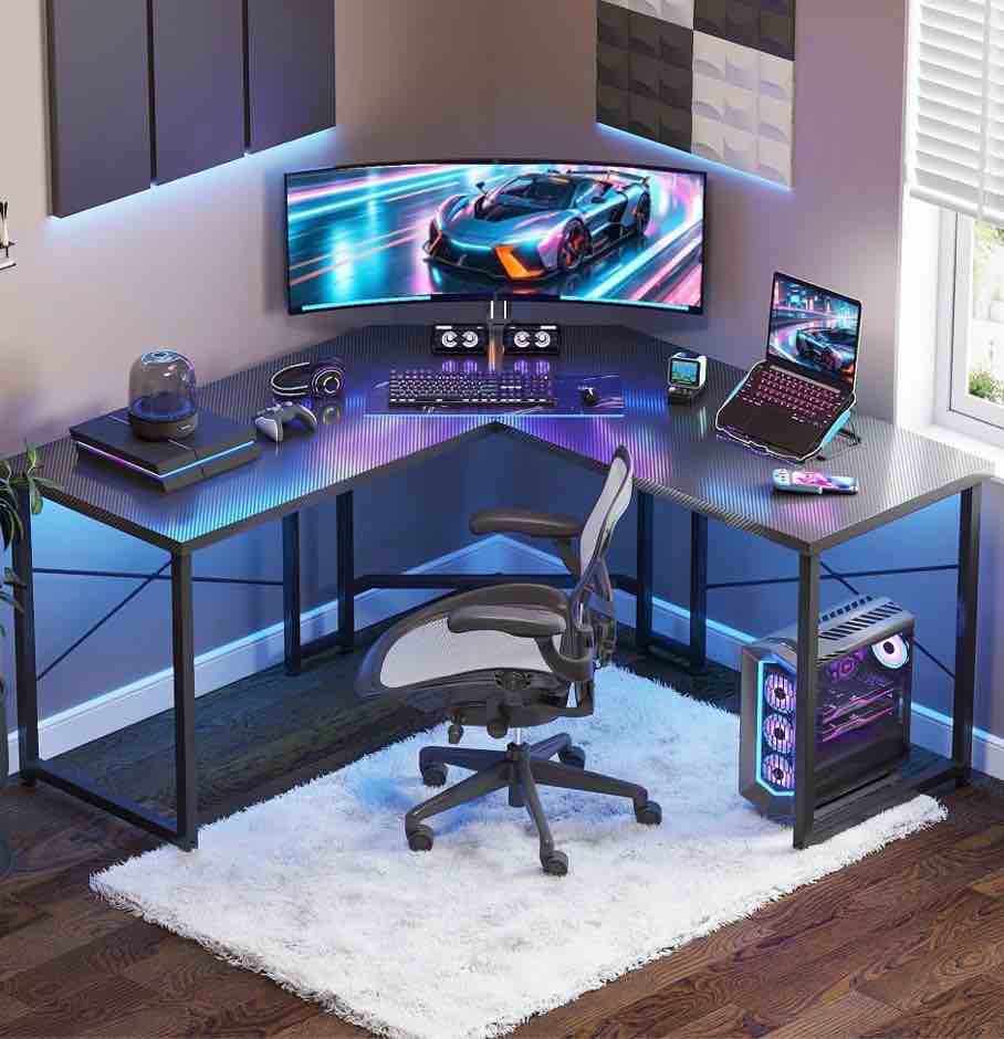 Casacomoda Computer Desk L Shaped, 51 Inch Reversible L Shaped Desk, Gaming Desk, Home Office Desk, Carbon Fiber Black