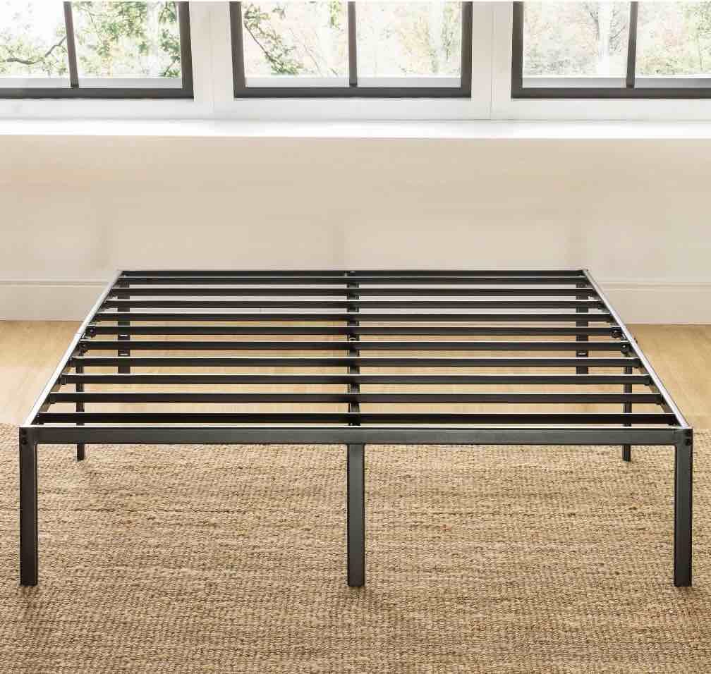 Mellow 14  Metal Platform Bed Frame with Heavy Duty Steel Slats  Black  Queen