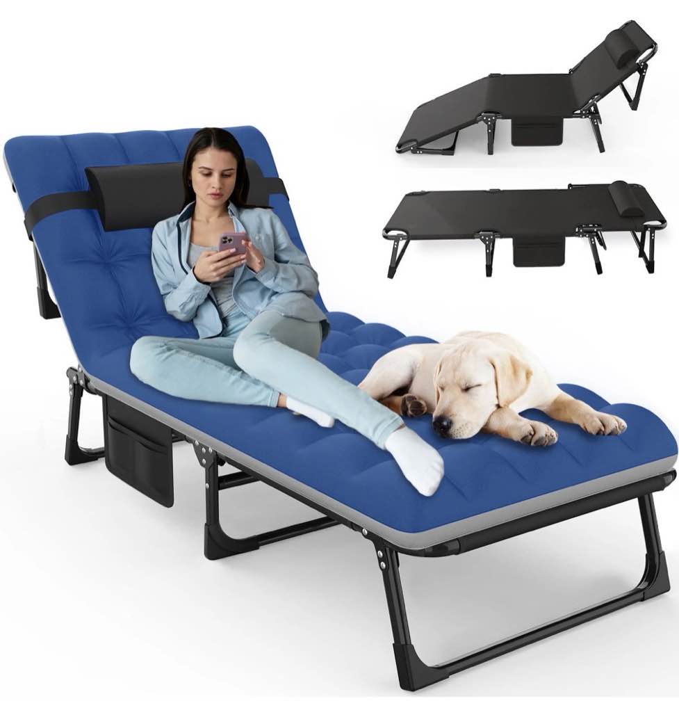 GVDV Portable Folding Camping Cot with Mattress, 29" Wide Multi-Position Folding Chaise Lounge Chair, Oversized Folding Bed Sleep Cot for Outdoor, Home, Office