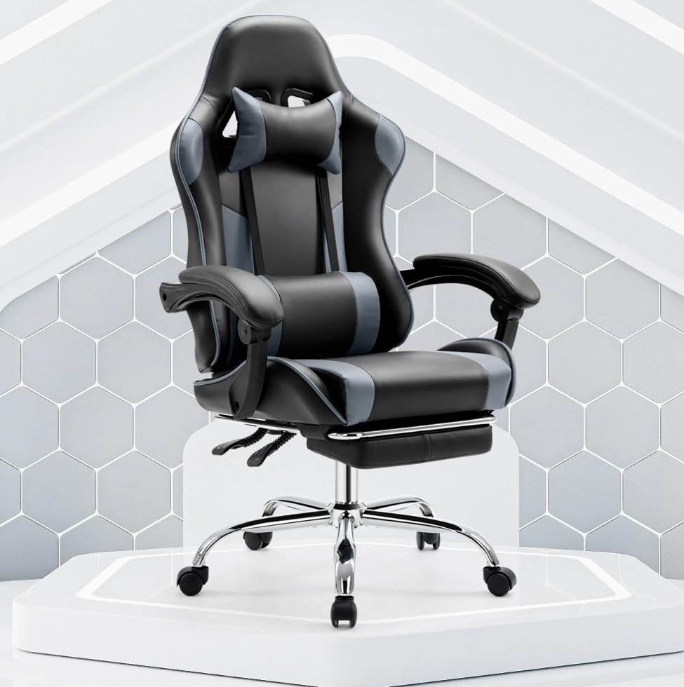 Concetta Gaming Chair with Footrest, Lumbar Support, Black/Gray