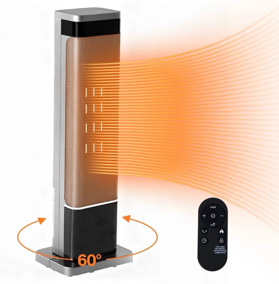 EDX 24" Space Heater for Indoor Use, Fast Heating Electric Heater with 60° Oscillation, Thermostat & Remote, Safety Overheat & Tip-Over Protection, Portable for Bedroom, Office