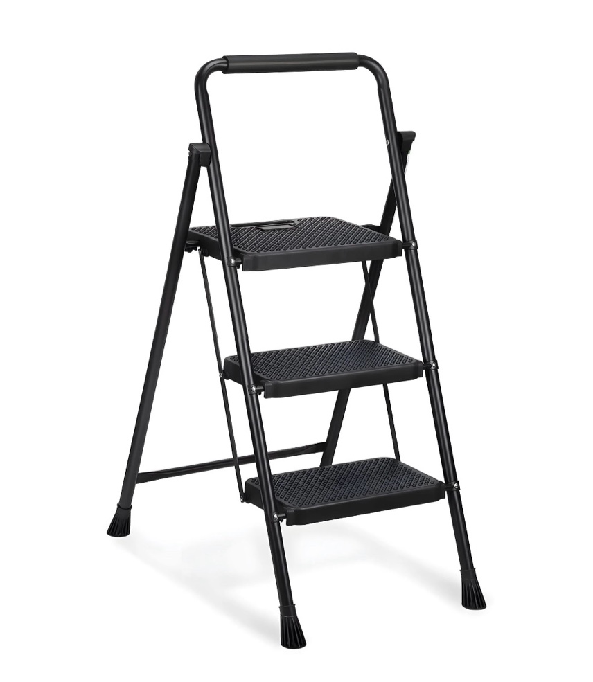 PhiloDeco 3 Step Ladder, 330lbs Folding Tread Stool with Auto-Lock, Ultra-Thin Portable, Iron ladders for home, office.Rustproof & Multi-Purpose, Fold ladders,No Assembly Needed