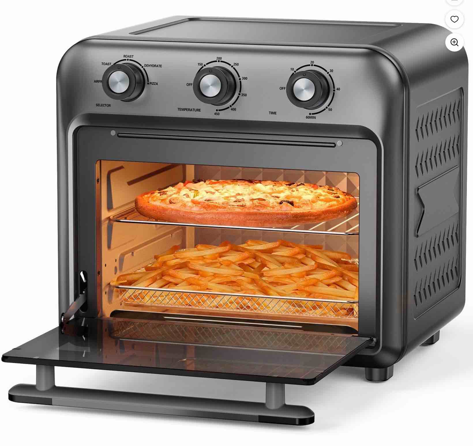 19qt air fryer toaster oven with convection, 5-in-1 countertop cooker, visible window, oil free, 1500w, black