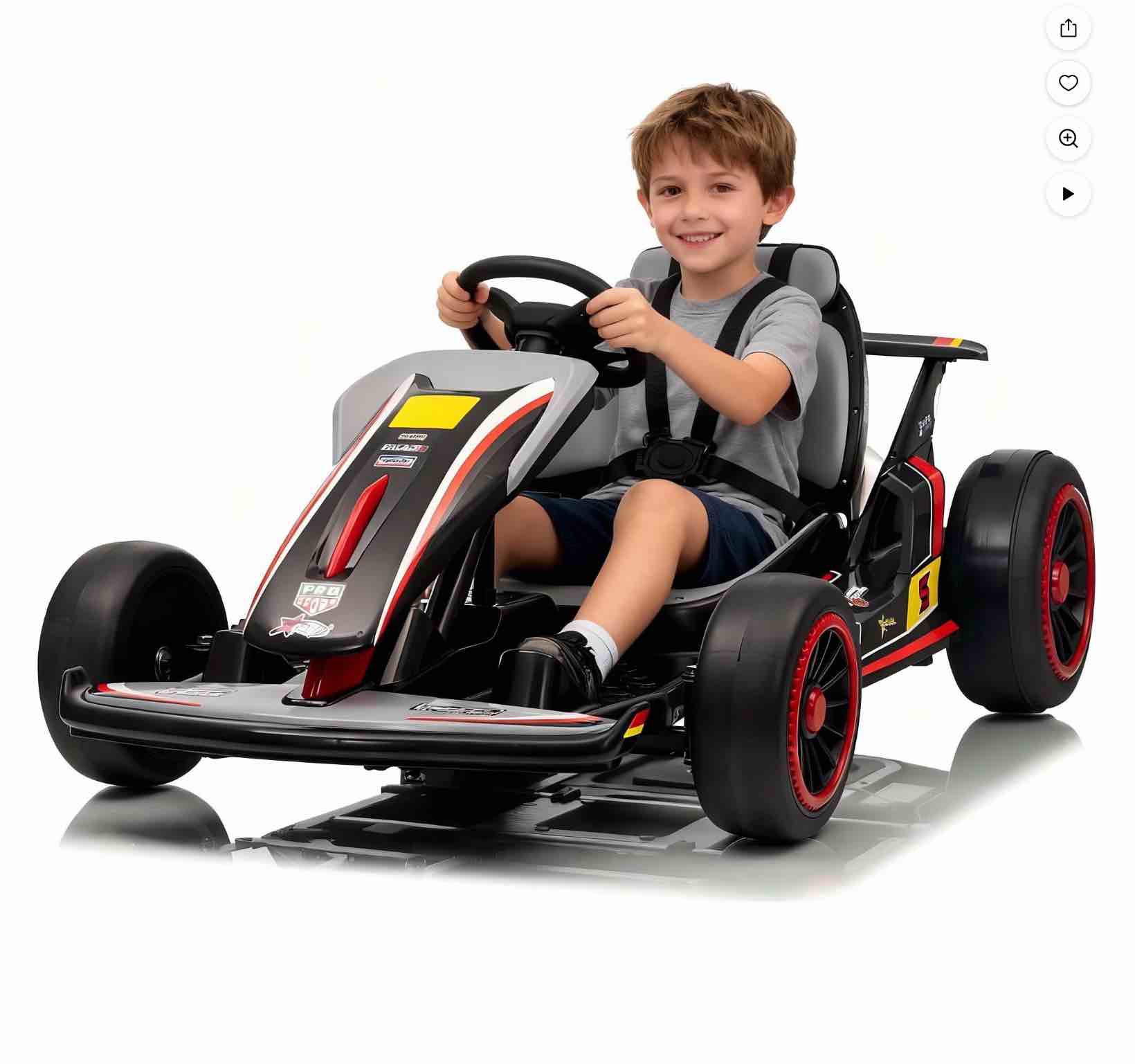 Mukidy 24V Go Kart Ride on Toys Electric Go Kart for Boys Girls Age 6-12 Years Old, Gray