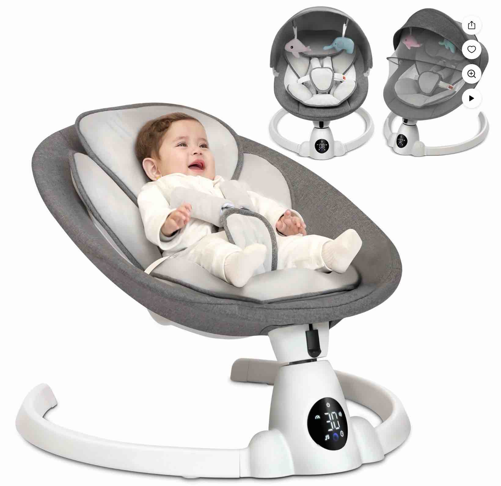 babyeap baby swing for infants - smart electric swing with bluetooth control 5-point harness,5 sway speed,10 lullabies(gray)