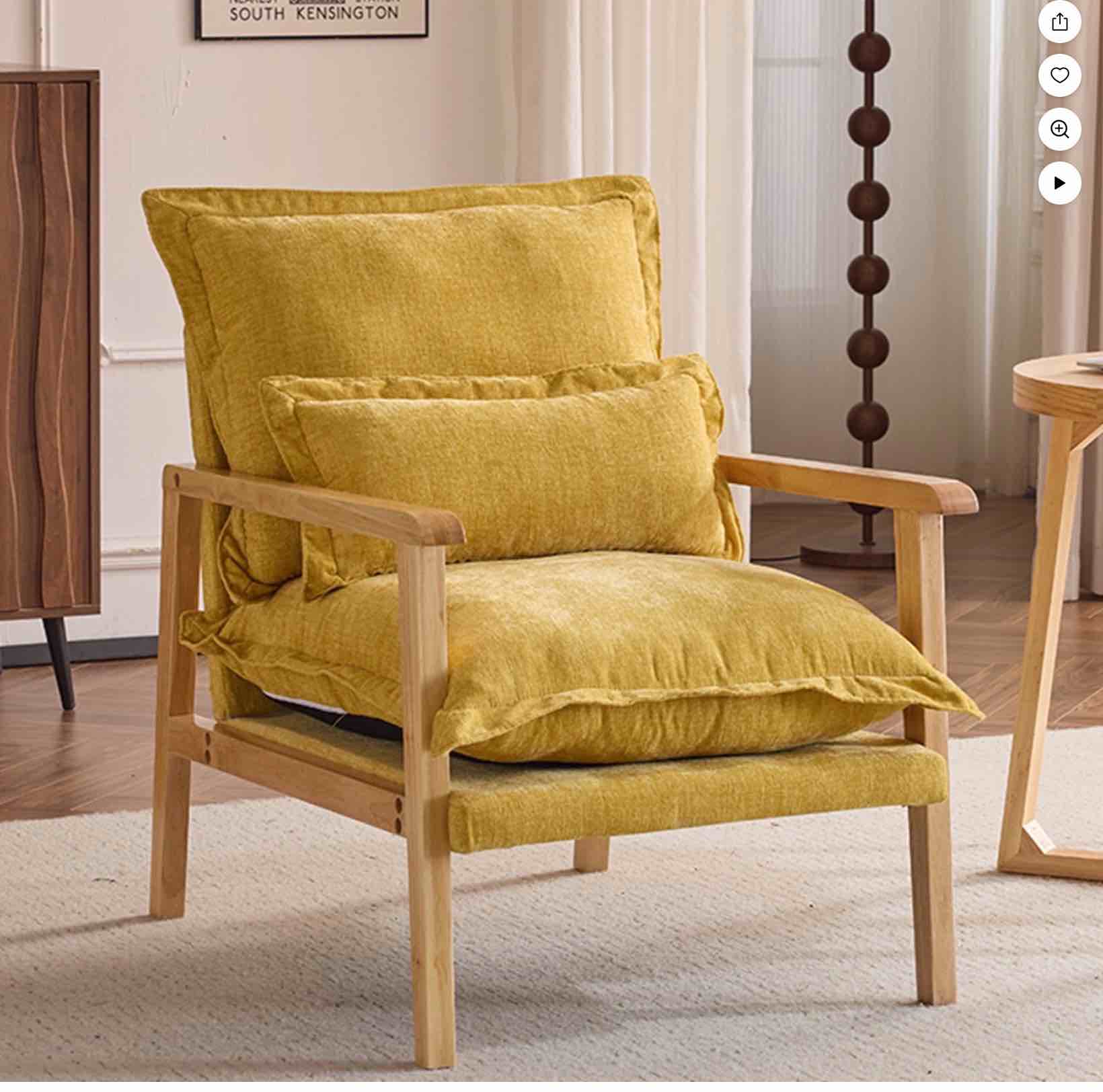 ktaxon chenille accent chair, solid wood armrests armchair, metal frame for stability, single sofa with comfortable cushions and lumbar pillow yellow