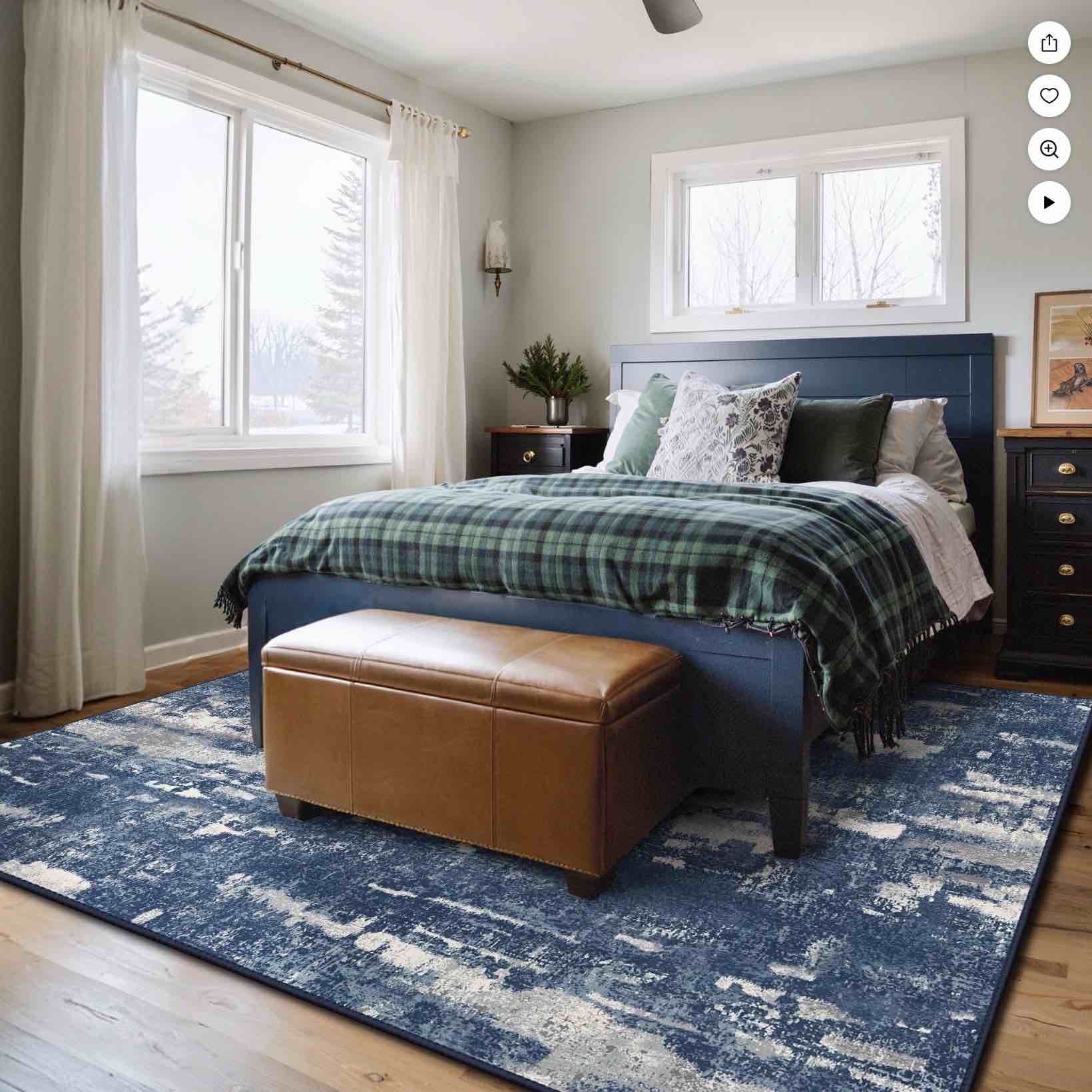 kueth area rugs for living room 8x10 large modern machine washable vintage rugs distressed abstract print blue throw rug for bedroom aesthetic, non slip carpet with gripper