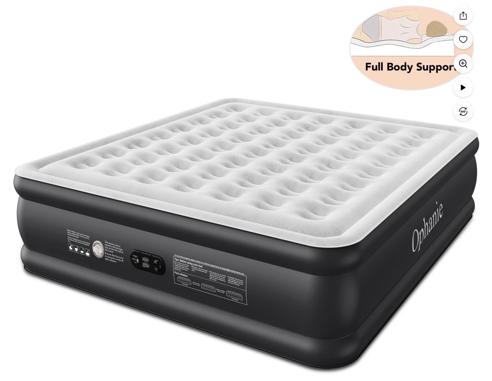 Ophanie Cal King Air Mattress, 18-Inch Elevated Inflatable Bed with Built-in Pump, Puncture-Resistant, Quick Inflation/Deflation, Portable for camping & Guests, Black