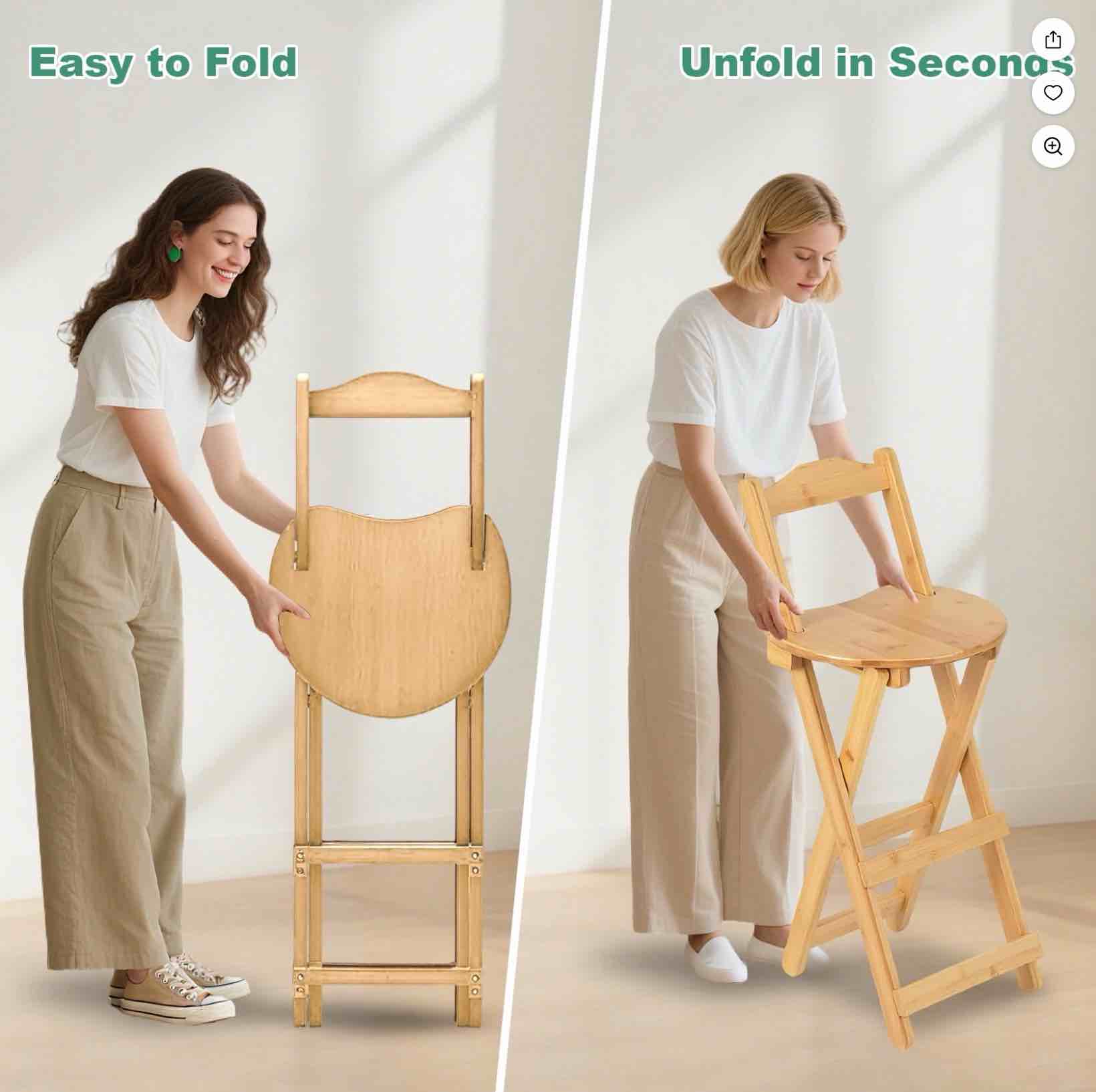 Bamboo Folding Bar Stool with Backrest & Footrest,33" Counter Height,Space Saving