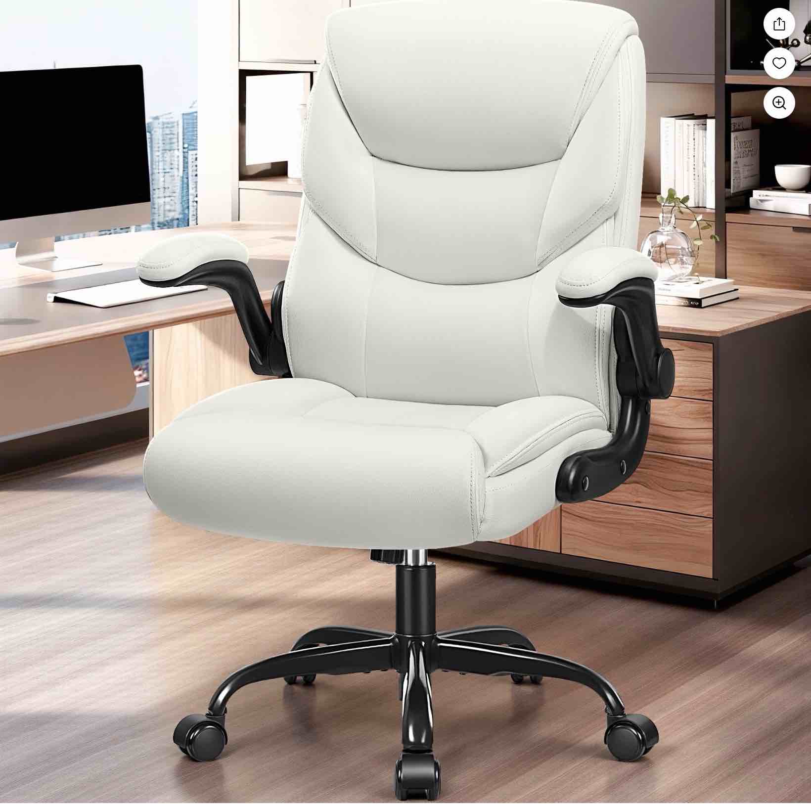 COOLHUT Leather Office Chair, Big and Tall Office Chair 400LBS Wide Seat Ergonomic Computer Desk Chair High Back Executive Leather Chair Adjustable Task Chair Lumbar Back with 8-Year Warranty, White