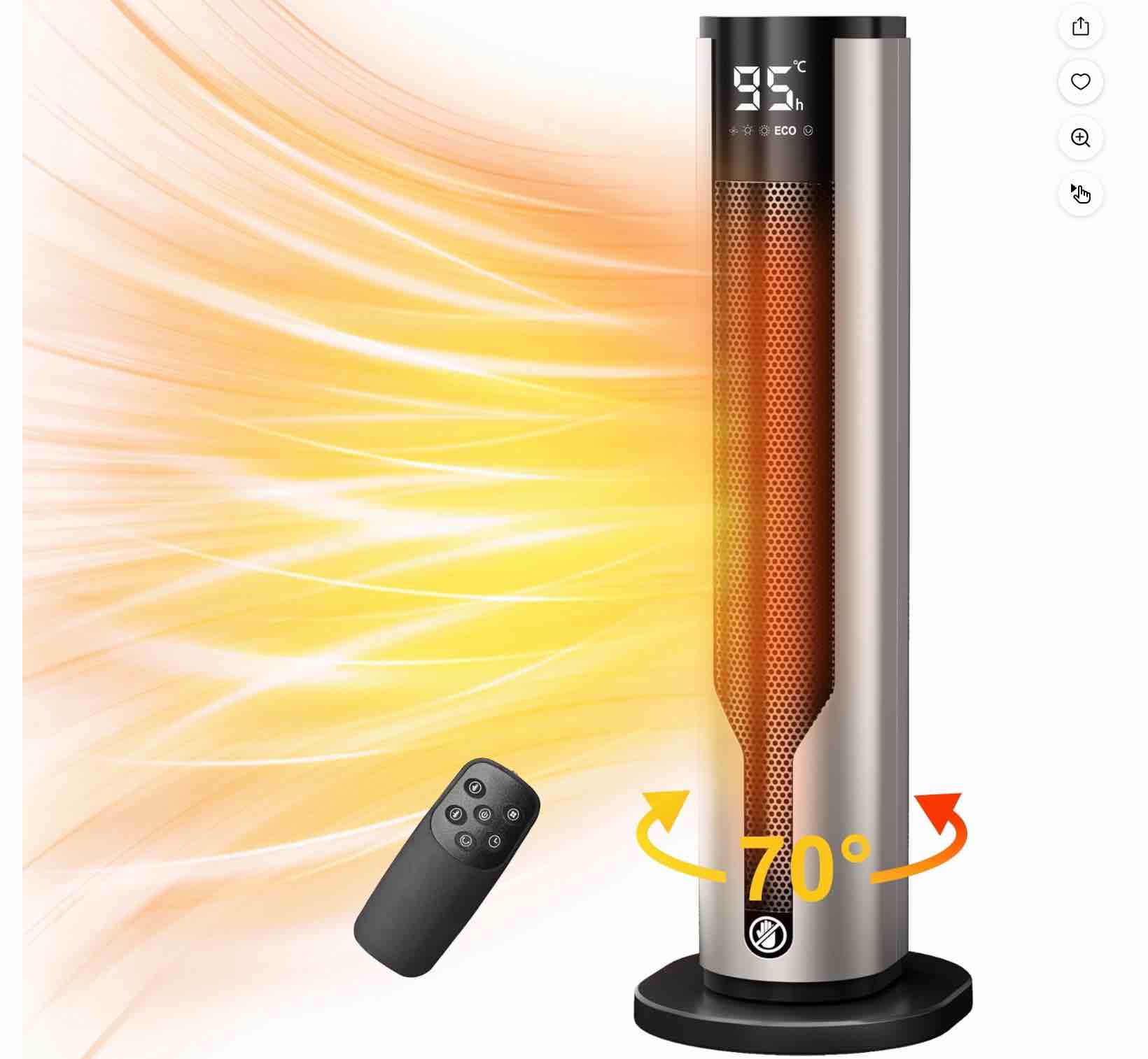 ATUPEN Space Heater, 1500W PTC Electric Heater with Thermostat, 70° Oscillation Timer for Indoor Bedroom