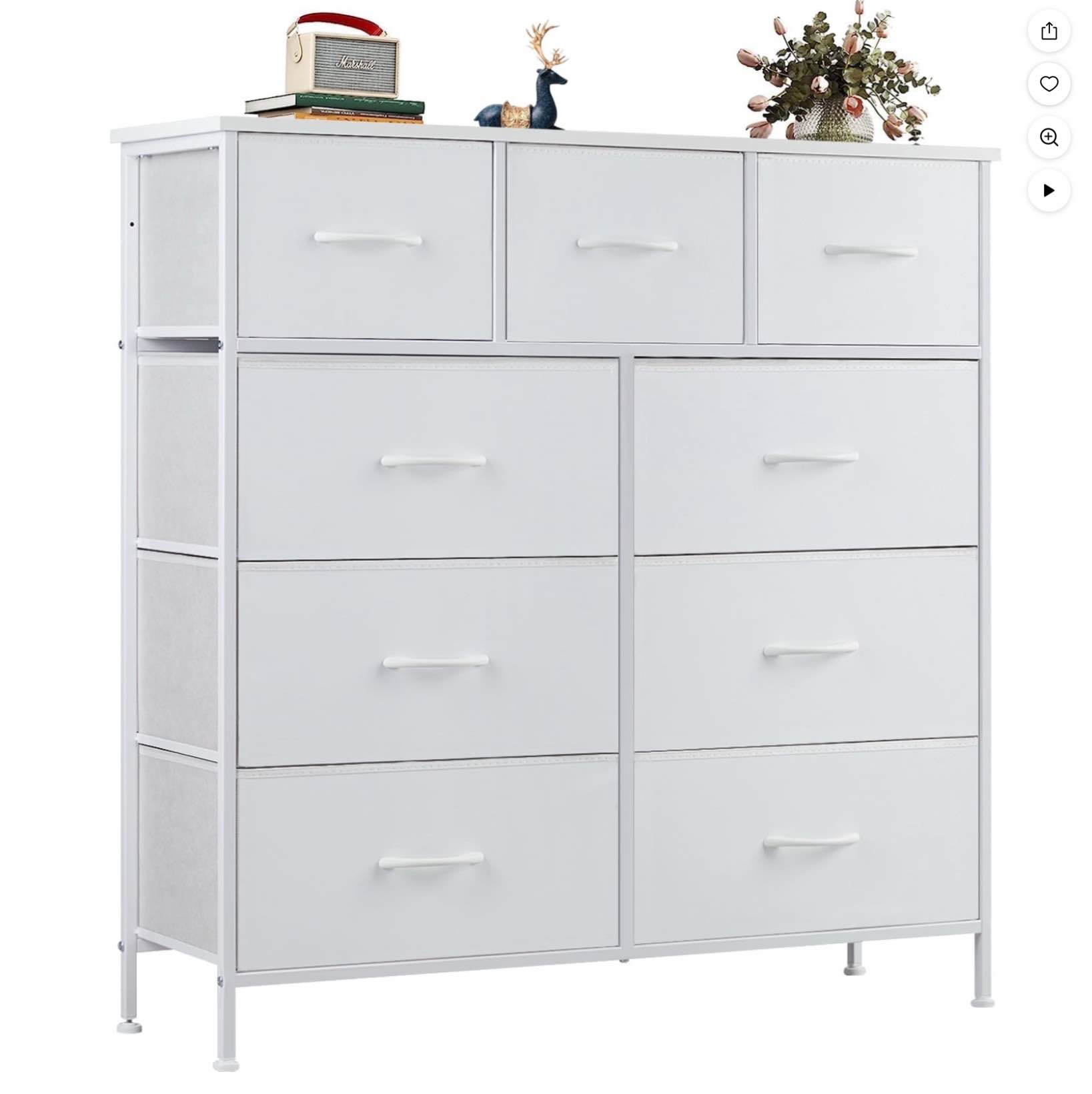 ZUNMOS Fabric Storage Dresser with 9 Drawers, Steel Frame and Wooden Top for Bedroom, Closet and Entryway , White