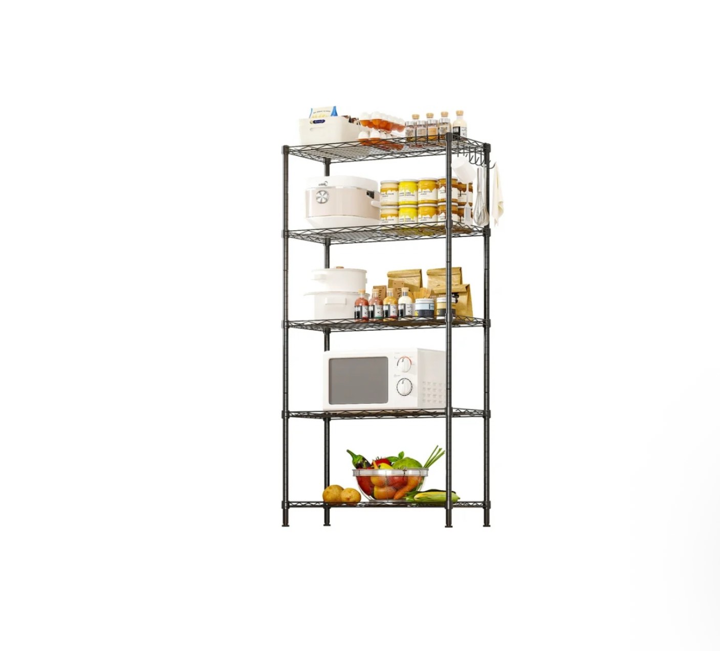Ktaxon 5 Tier Layer 59 x21 x11.5  Storage Rack  Wire Shelving Adjustable Steel Storage Rack Organizer Kitchen  Black