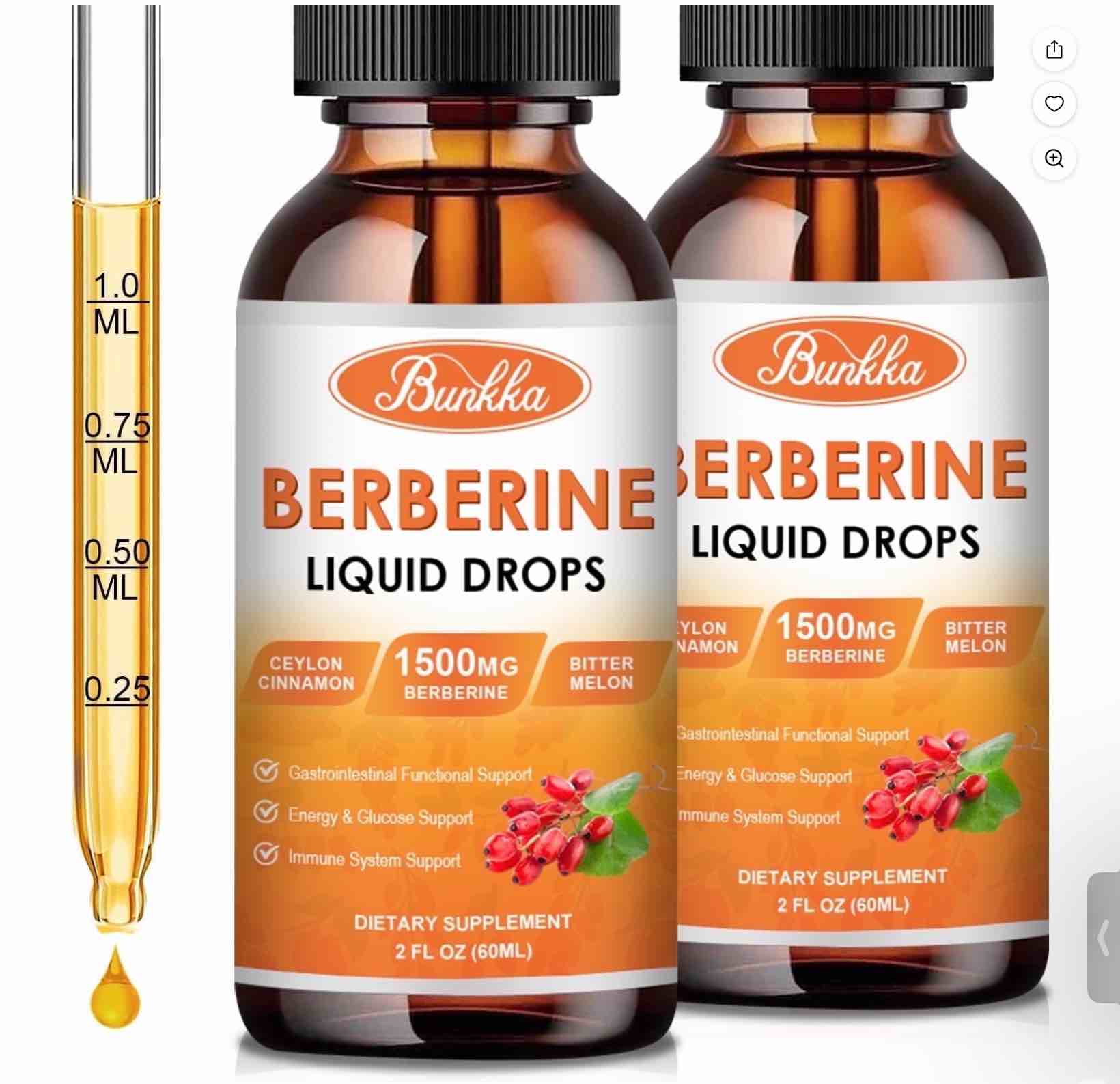 Berberine HCI 1500mg with Ceylon Cinnamon - Berberine HCI Supplement Liquid Drops - Healthy Immune Function  Anti-oxidant Gastrointestinal & Overall Wellness - 4FL oz by BK