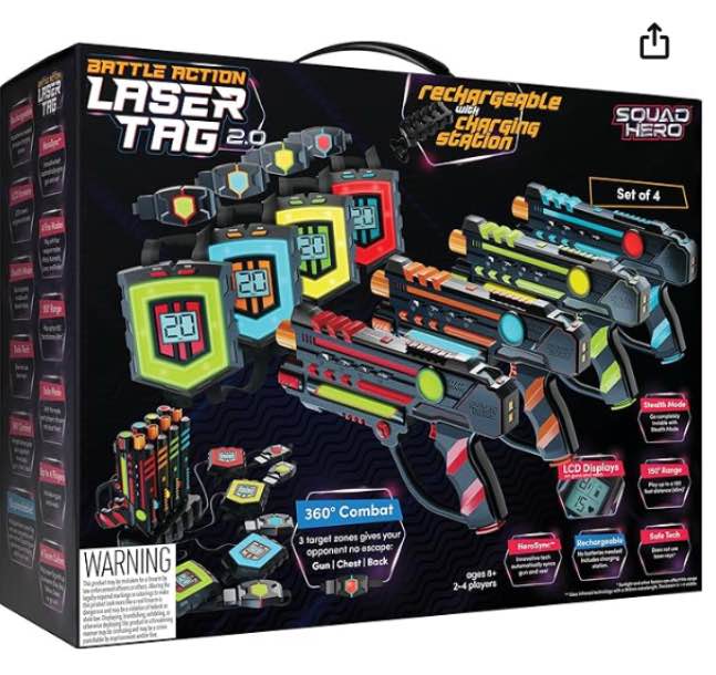 Squad Hero Rechargeable Laser Tag 2.0 blaster with 360 sensors  Innovative LCDs  Herosync  4 Set - Gifts for Teens and Adults Boys & Girls ages 8-12 - Cool Group Activity Family Fun