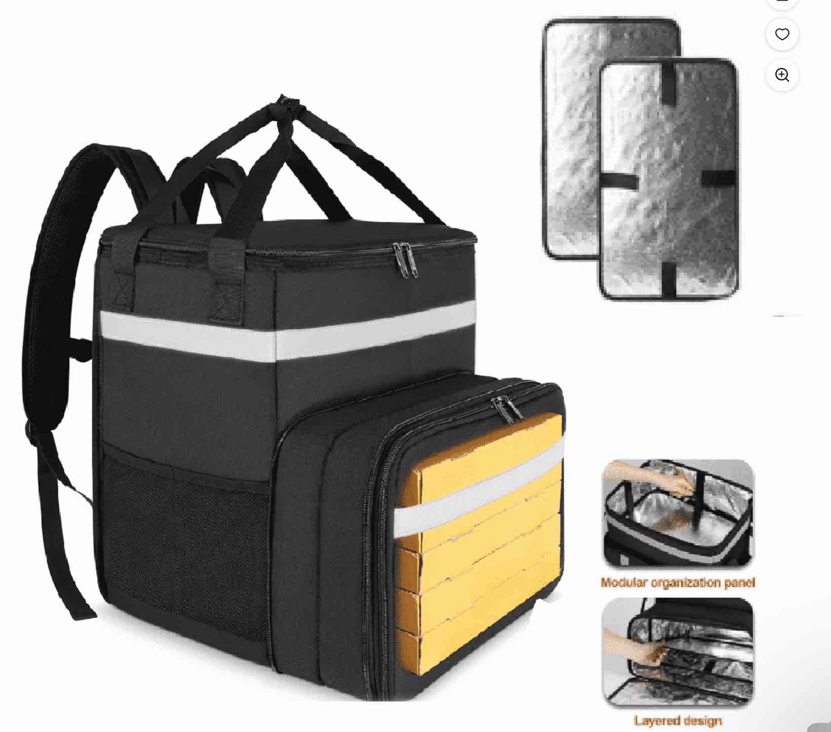Petyoung Food Delivery Backpack,Insulated Food Delivery Bag,Expandable Insulated Hot Pizza Bags,Large Leakproof Delivery Bag with 4 Mesh Pockets Reflective Strip for Delivery,Camping & Beach