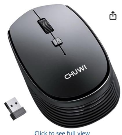 CHUWI Wireless Mouse, 2.4GHz USB Computer Mouse, 1600 DPI Optical Sensor, 3-Level DPI Adjustable, Long Battery Life, Compatible with PC, Mac, Laptop, Black