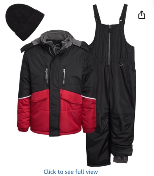10 - 12 , ixtreme boys snowsuit set - 2 piece heavyweight insulated ski jacket and snow pants overall bibs for boys with winter hat