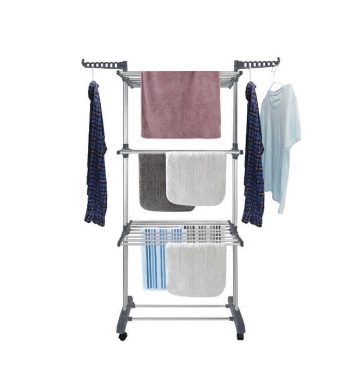 flngr drying rack for clothes  foldable & collapsible drying rack free standing stainless steel laundry drying rack for hangers  garments  towels and clothing