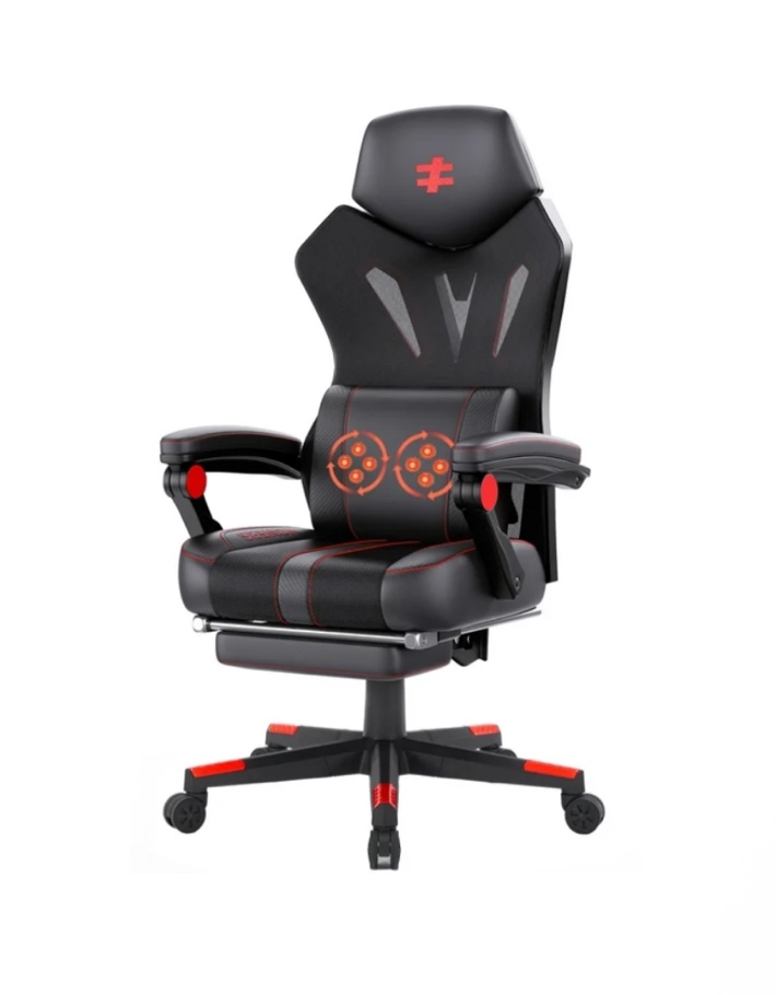 Seenda Massage Gaming Chair, Computer Chair with Mesh Back, Ergonomic Office Desk Chair with Footrest, Reclining Video Game Chair with Adjustable Headrest and Lumbar Support for Gaming and Office