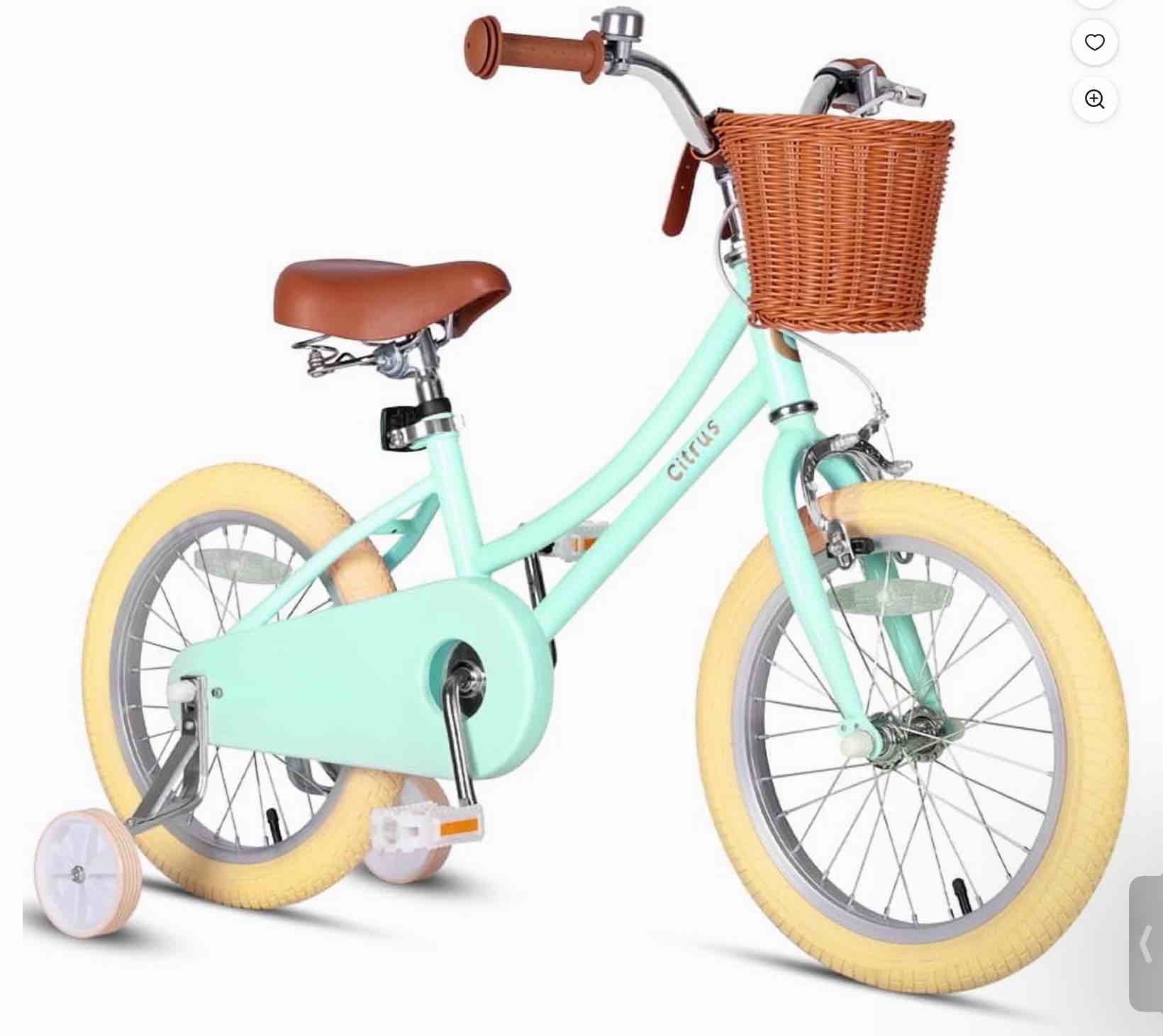 vollsch 16 inch little kids bike for age 7-15 years old girls toddlers retro vintage style bicycles with basket training wheels and bell, mint green