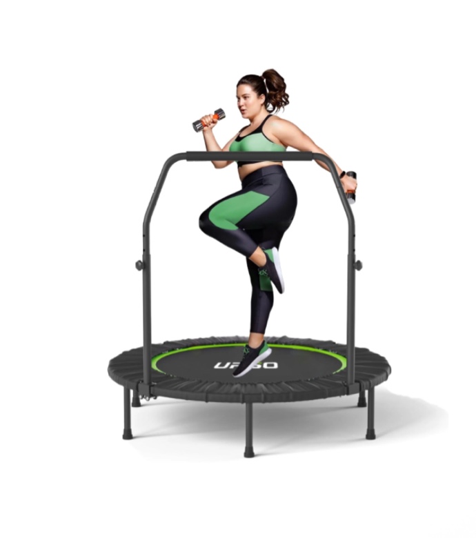 upgo 450 lbs foldable mini trampoline  40  fitness trampoline with bungees  u shape adjustable foam handle  stable & quiet exercise rebounder for kids adults indoor/garden workout