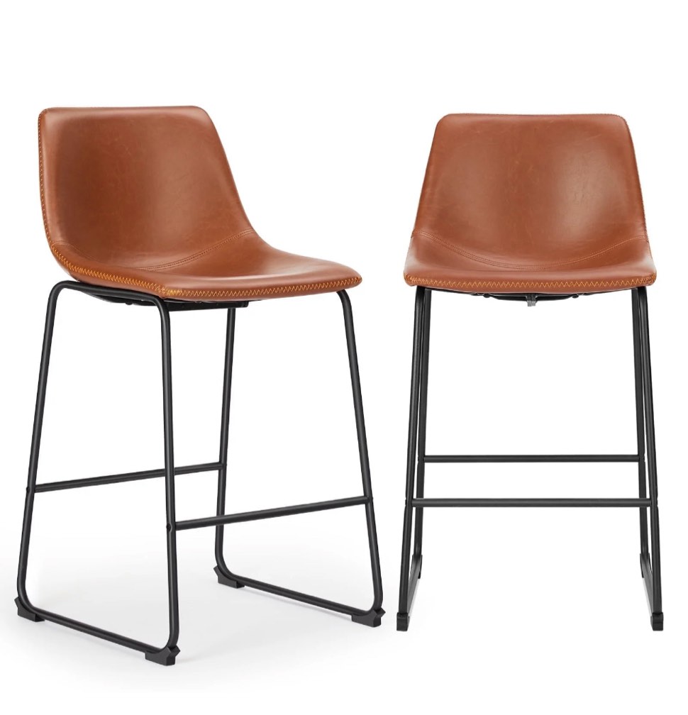 edx counter height bar stools set of 2 with back and footrest, metal frame, 26 inch, brown