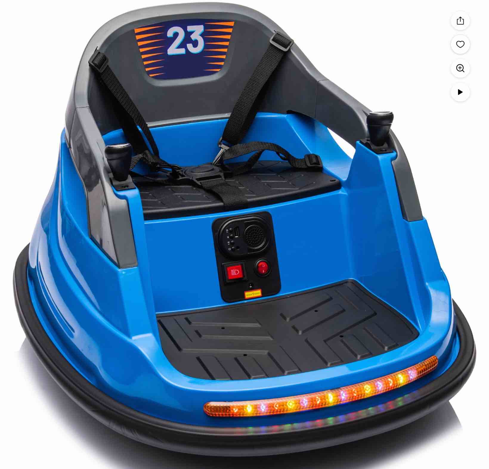 outfunny 12v bumper car for kids, ride on toys bumper car for toddlers with remote & music - blue