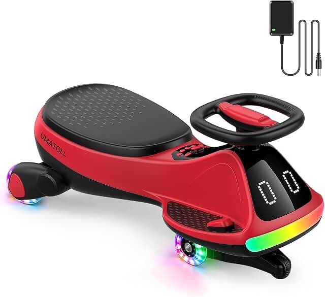 fanttikride 12v n7 pro electric wiggle car with pedal, 2-in-1 kids ride on toy, rechargeable battery, 2-speed, anti-rollover, flashing wheels, bluetooth music, for ages 3+, 150 lbs, red and black 