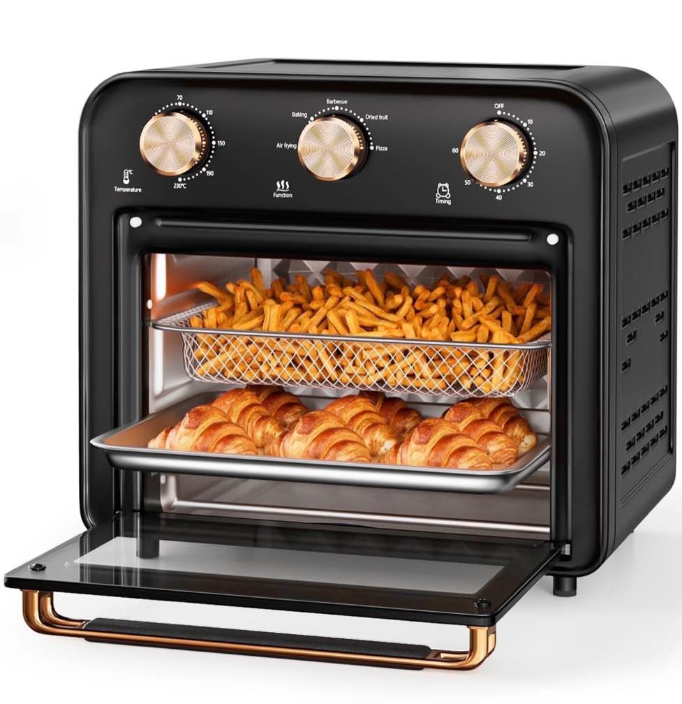 tinana 5-in-1 air fryer toaster oven countertop, 1300w 17 qt, 4-slice convection ovens combo, oil-less air fry, roast, bake broil toast, dried fruit, timer, stainless steel