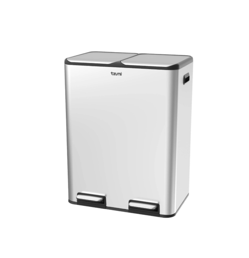 tzumi dual-compartment recycling bin stainless steel trash can for kitchen  16 gallon total