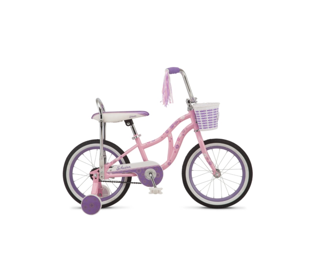 Schwinn Bloom kids bike  16-inch wheel  training wheels  girls  pink  banana seat