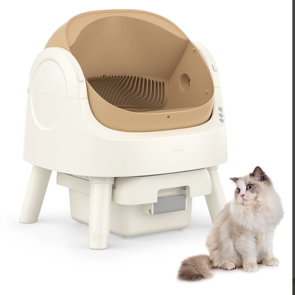 PetPivot Automatic Cat Litter Box Self-Cleaning with Safety Protection, Mat and Trash Bags Included, Brown