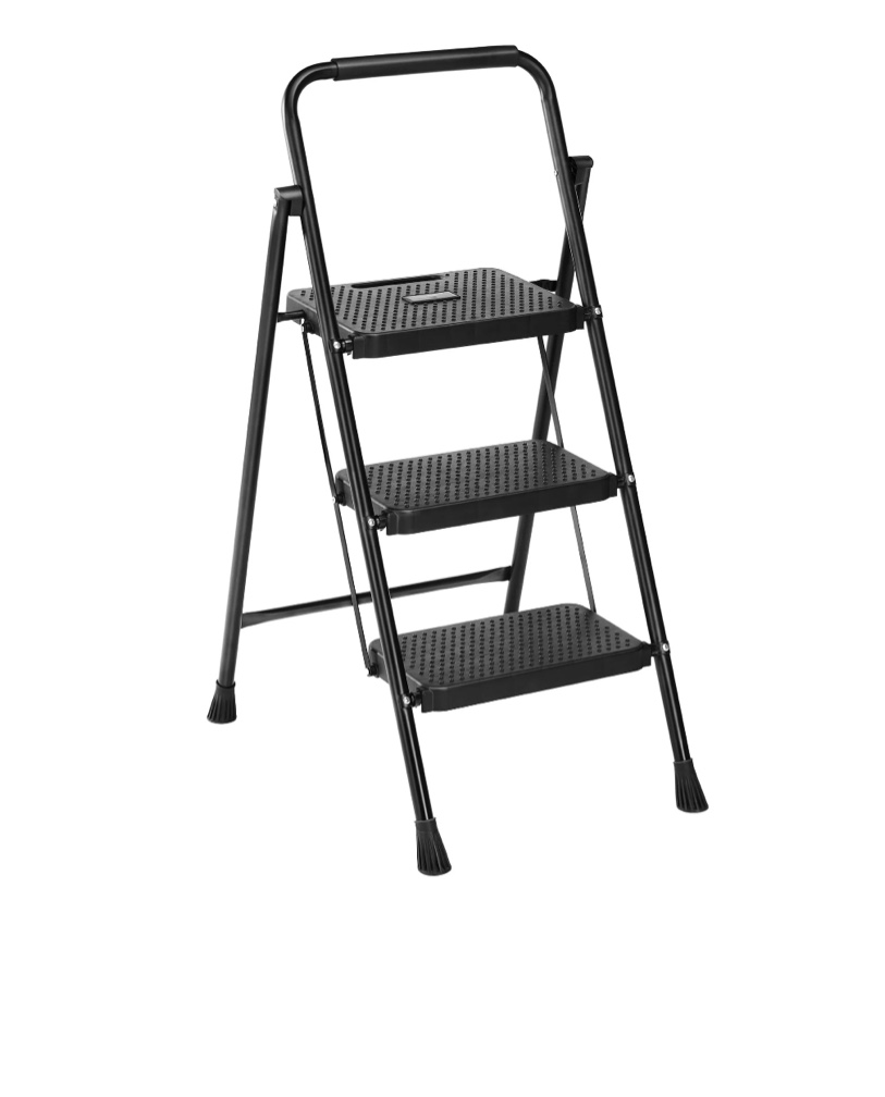 edx 3 Step Ladder, Portable Folding Step Stool Heavy Duty, Anti-Slip, Lightweight 800Lbs Capacity, For Kitchen, Garage & Outdoor Use, Black