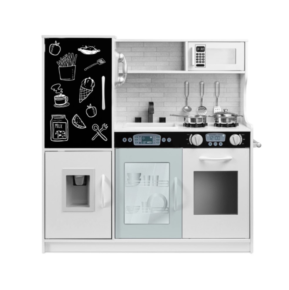 Best Choice Products Pretend Play Kitchen Wooden Toy Set for Kids with Telephone  Utensils  Oven  Microwave - White