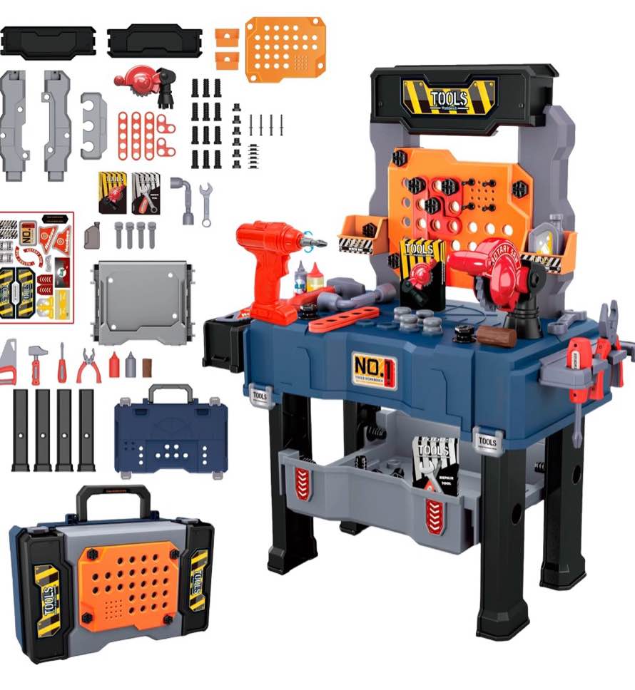 jugaad life 65 pcs kids tool bench set, pretend play construction workbench toys for toddlers, birthday gift for boys girls 3 4 5 6+