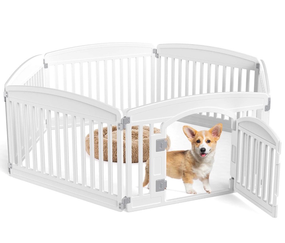 concetta plastic dog playpen 24 inch, 6-panel pet fence for small dog, white