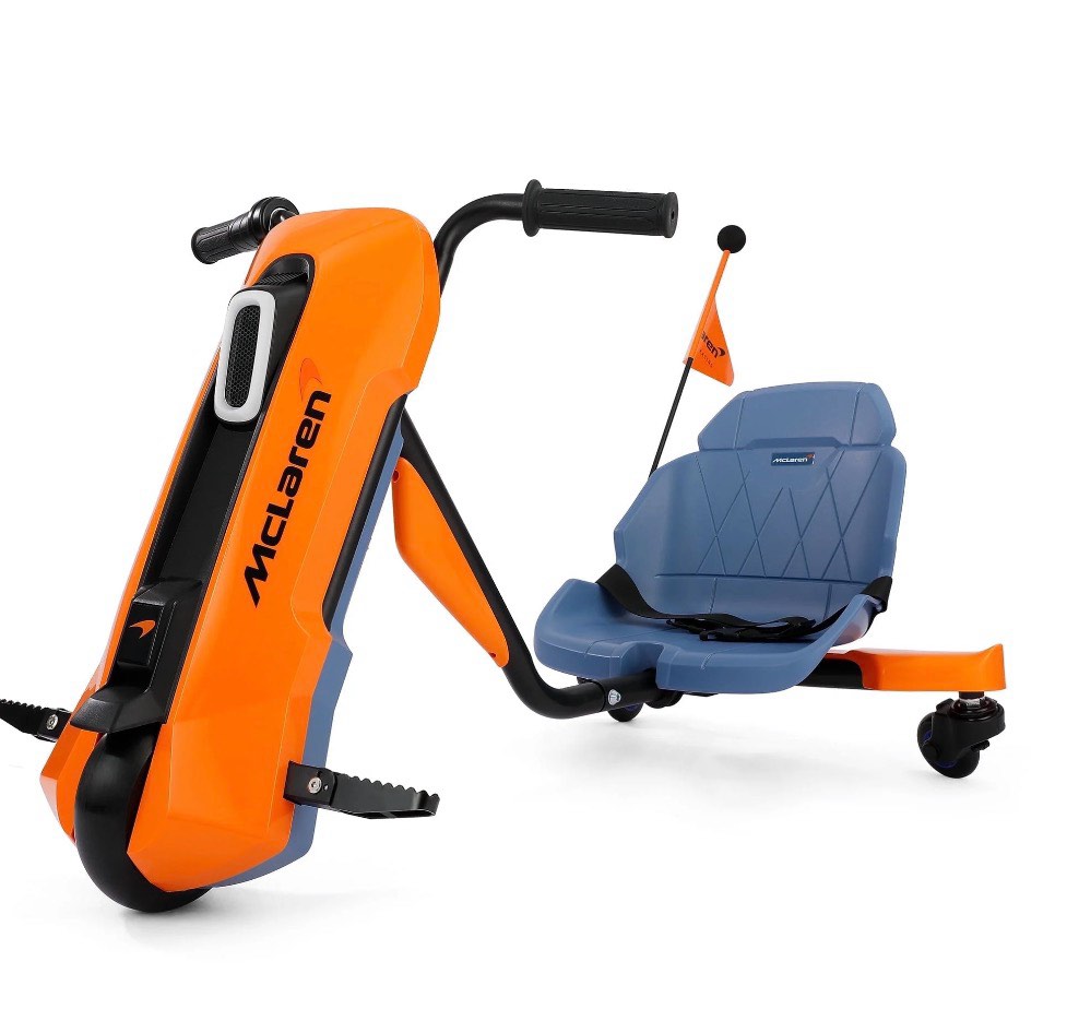 McLaren Licensed 24V Ride on Toys,Drift Kart for Kids, 6.5 MPH Max,360° Spin Electric Go Kart for Kids, 3 Adjustable Seat, Music, Bluetooth,Orange