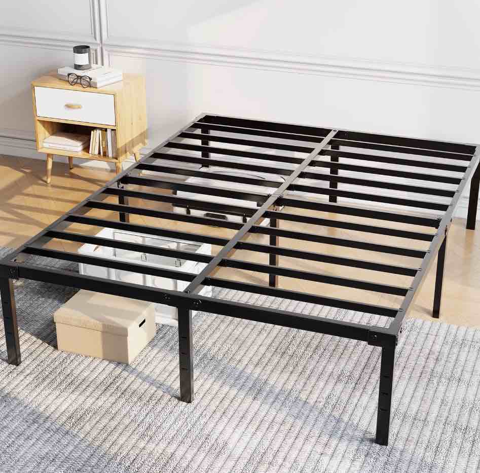 capri king bed frame, 18 inch high metal platform bed frame, 2200 lbs weight capacity, heavy duty, noise free, easy assembly, black