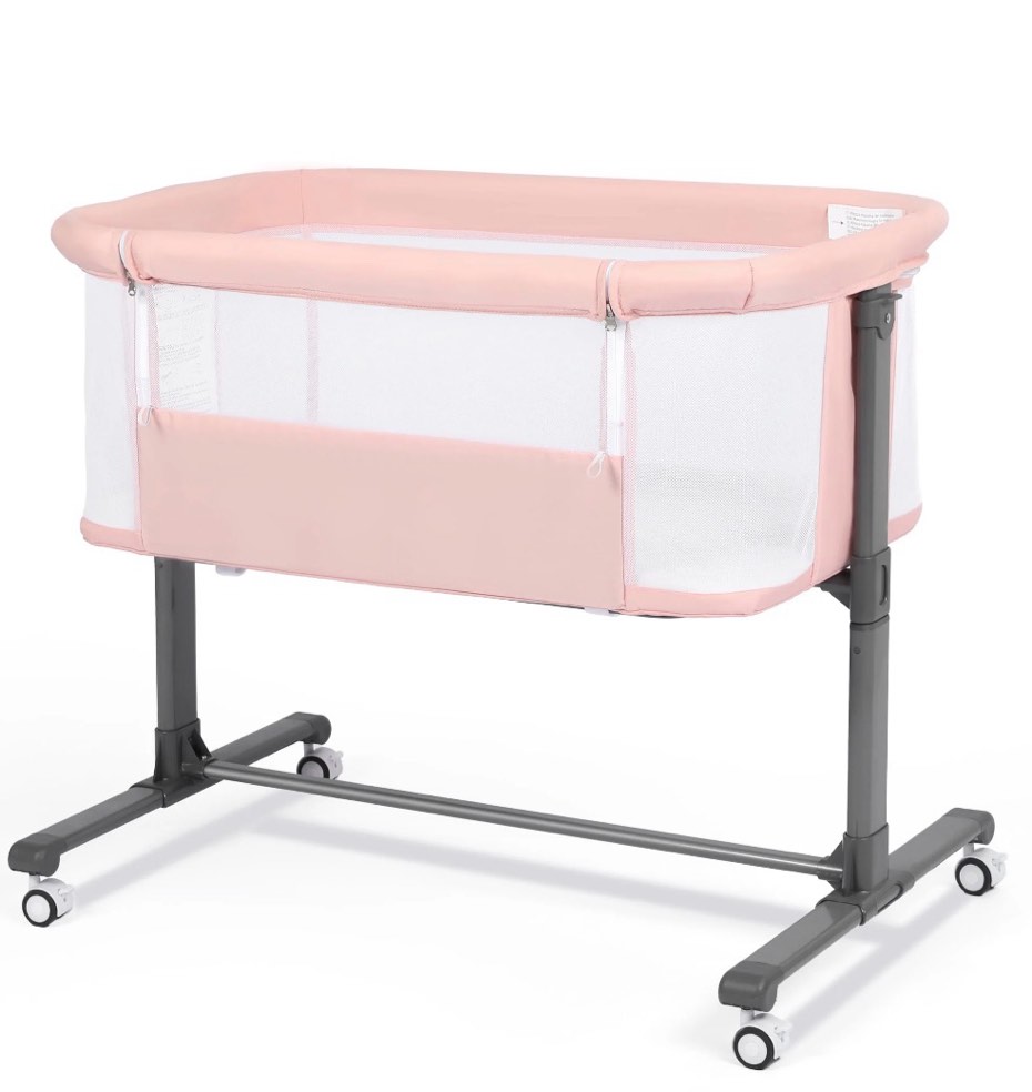 aileekiss baby bassinet with wheels, height adjustable newborn bedside sleeper for baby, pink