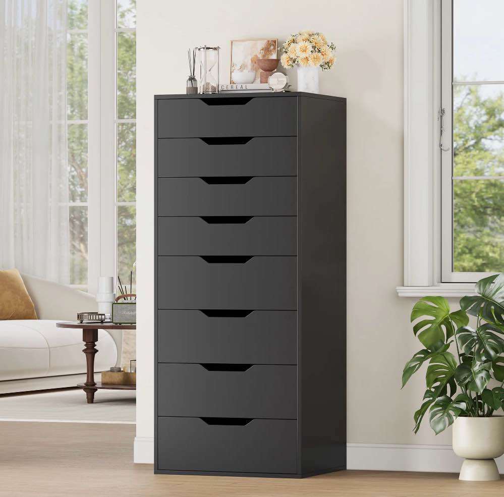 Homfa Tall Dresser for Bedroom, Combo Vertical 8 Drawer Dresser for Small Spaces, Chest of Drawers, Black