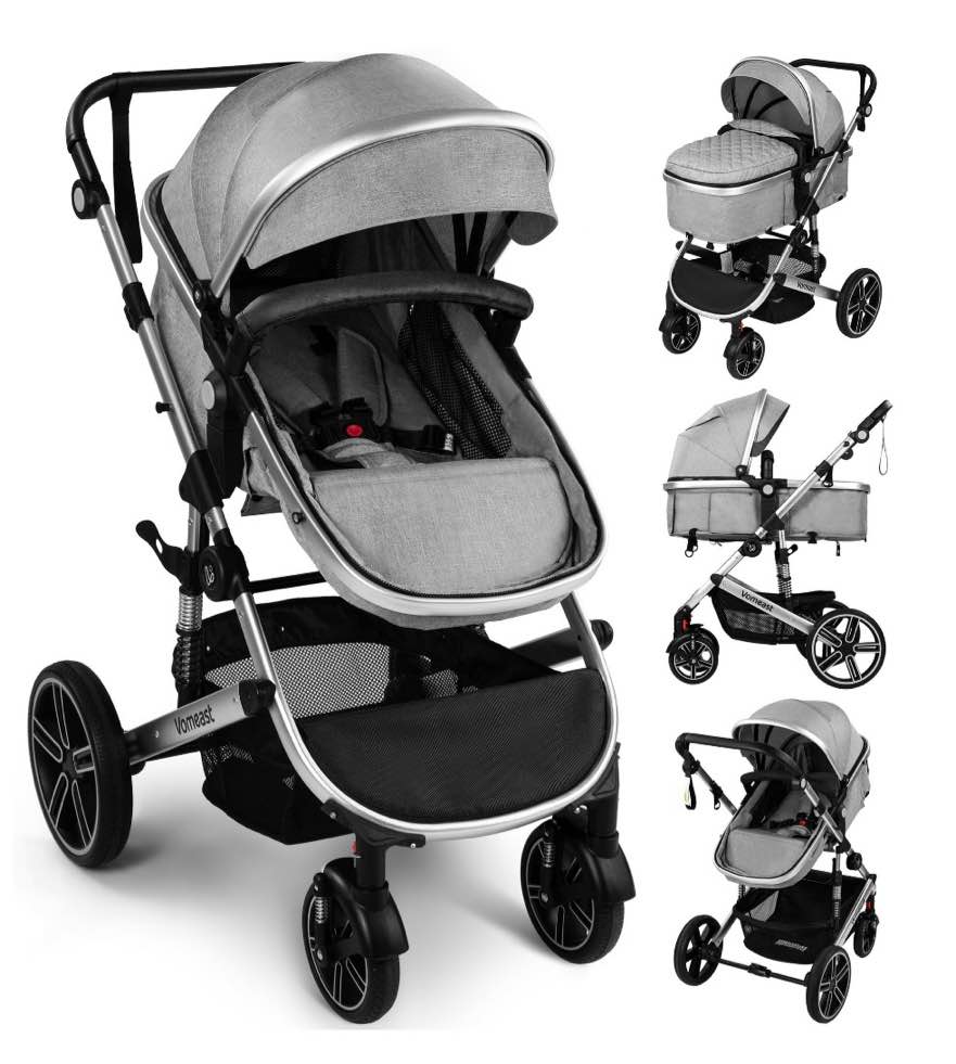 Vomeast Baby Stroller, Foldable Aluminum Alloy Stroller with Reversible, Travel Stroller for Newborn Infant, Grey