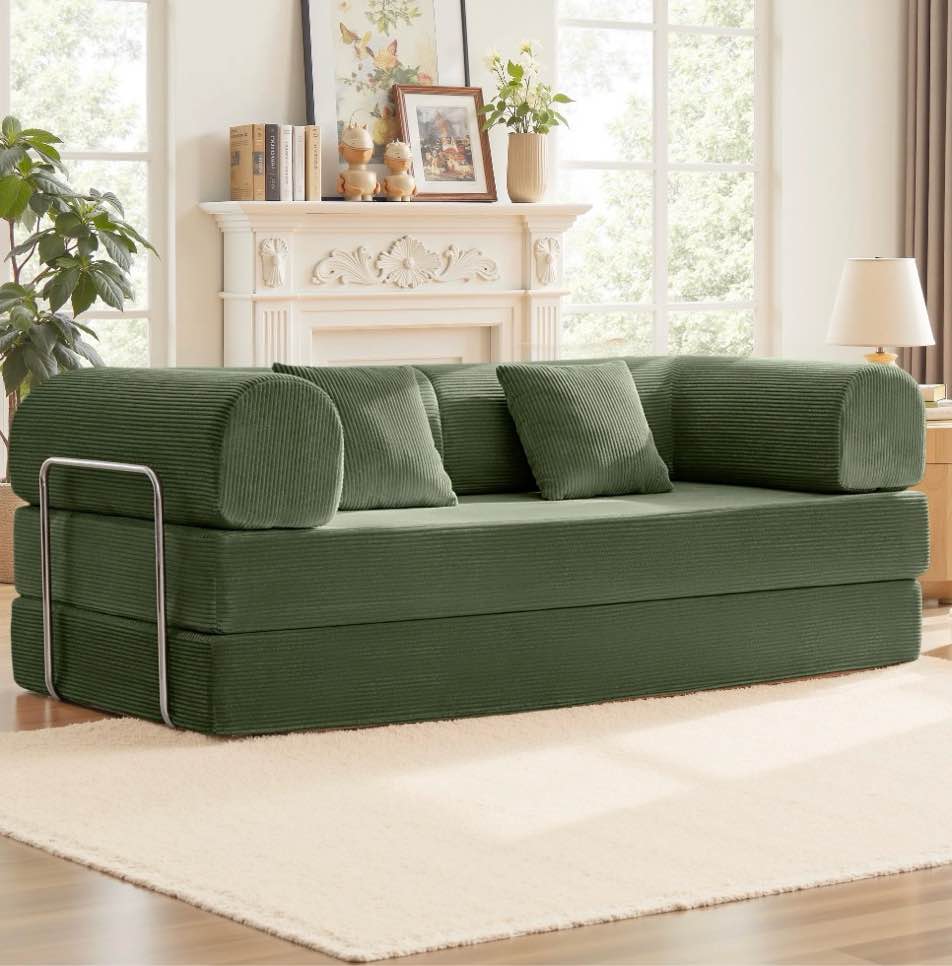COOLHUT 78.7" W Combination Sofa, High Rebound Density Sponge Sofa Couch, Two Forms Floor Couch Three Seats Sofa Bed for Living Room, Bedroom, Olive Green